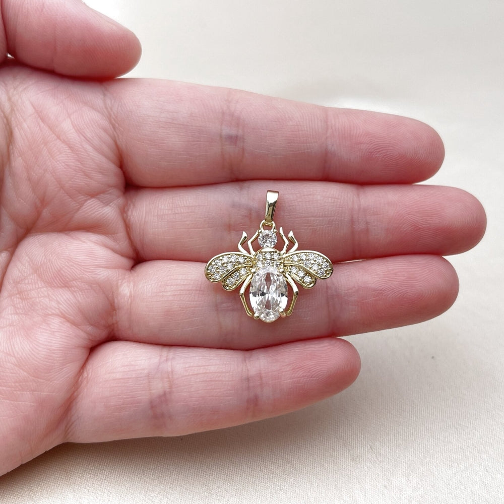 Oro Laminado Fancy Pendant, Gold Filled Style Bee Design, with White Cubic Zirconia, Polished, Golden Finish