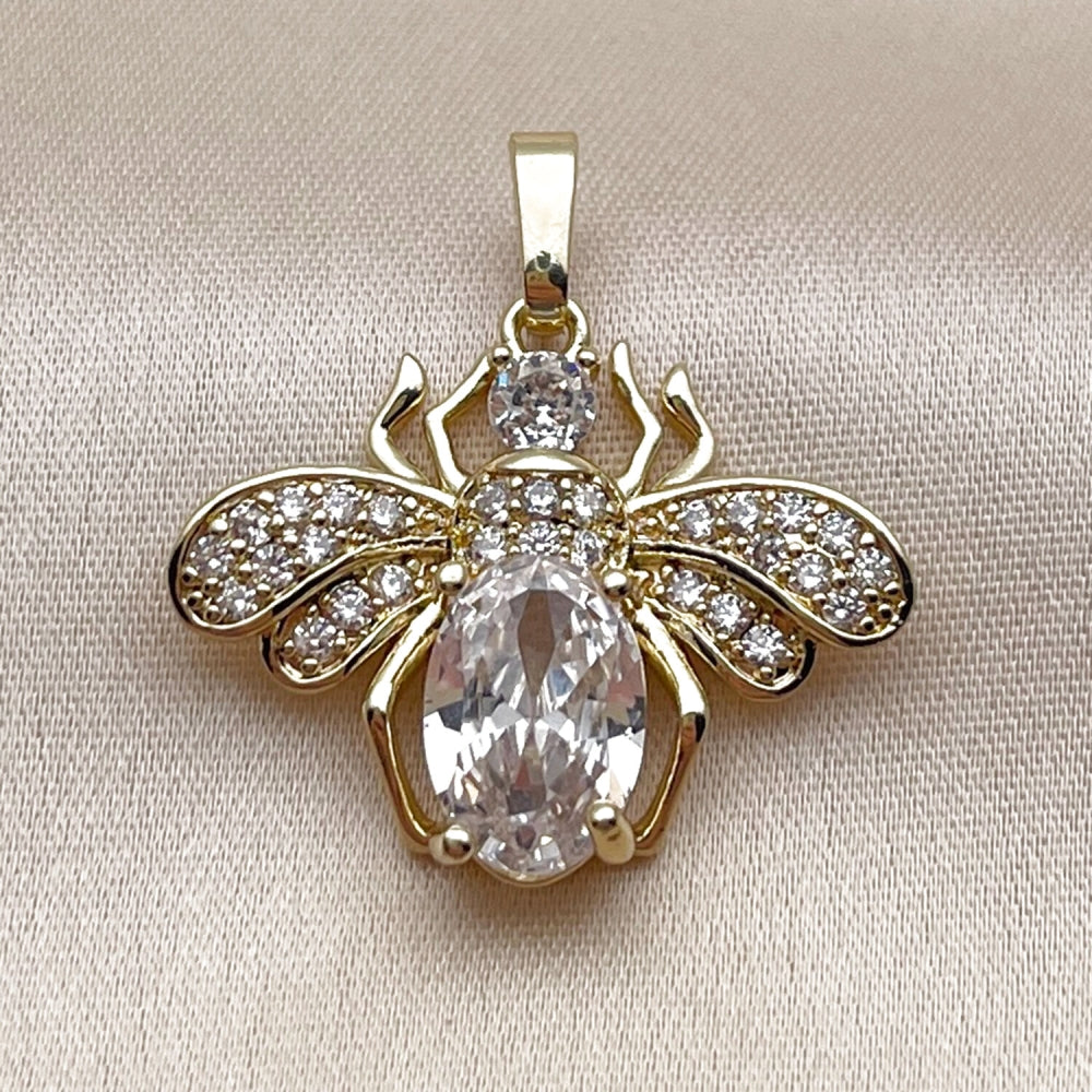 Oro Laminado Fancy Pendant, Gold Filled Style Bee Design, with White Cubic Zirconia, Polished, Golden Finish