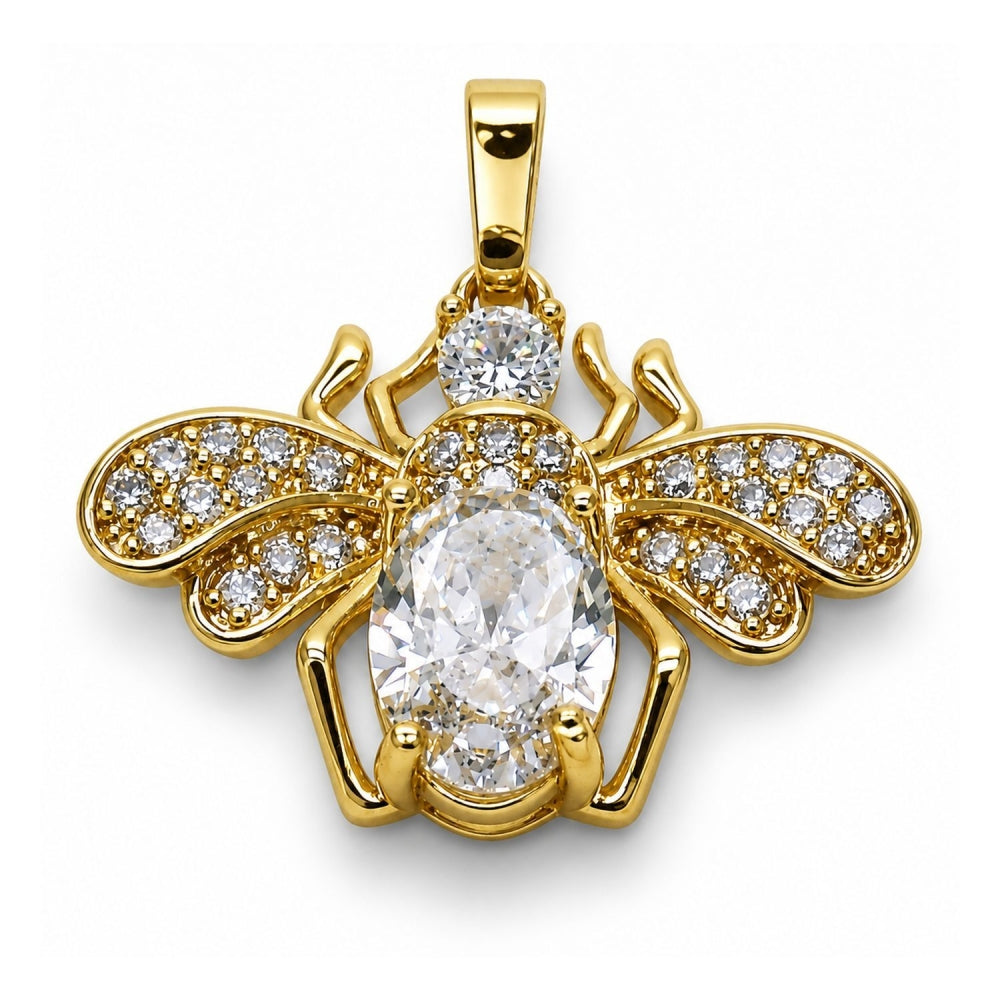 Oro Laminado Fancy Pendant, Gold Filled Style Bee Design, with White Cubic Zirconia, Polished, Golden Finish