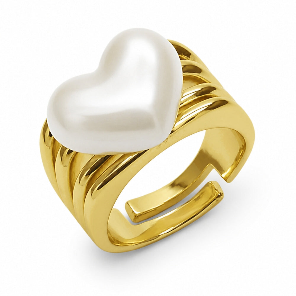 Oro Laminado Multi Stone Ring, Gold Filled Style Heart Design, with Ivory Pearl, Polished, Golden Finish