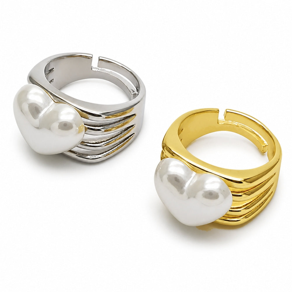 Oro Laminado Multi Stone Ring, Gold Filled Style Heart Design, with Ivory Pearl, Polished, Golden Finish