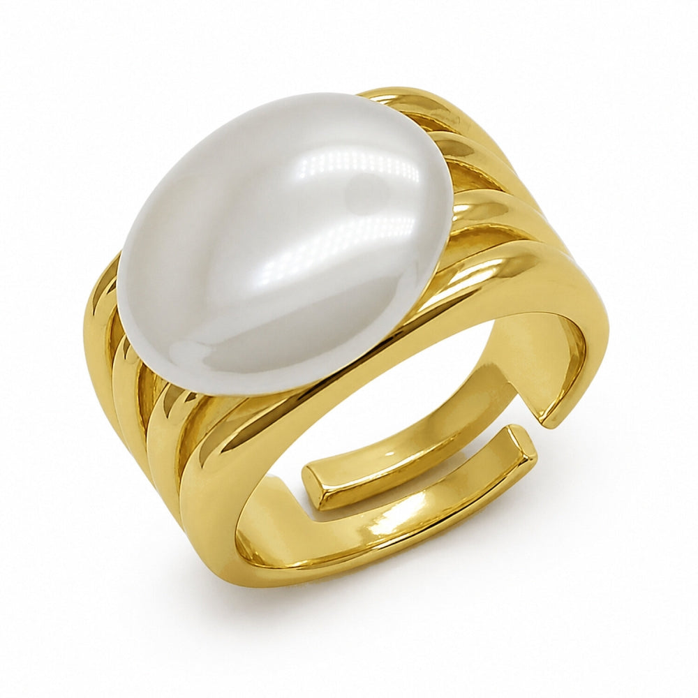 Oro Laminado Multi Stone Ring, Gold Filled Style with Ivory Pearl, Polished, Golden Finish