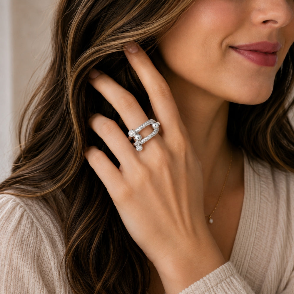 White Gold Filled Multi Stone Ring, with White Micro Pave, Polished, Rhodium Finish