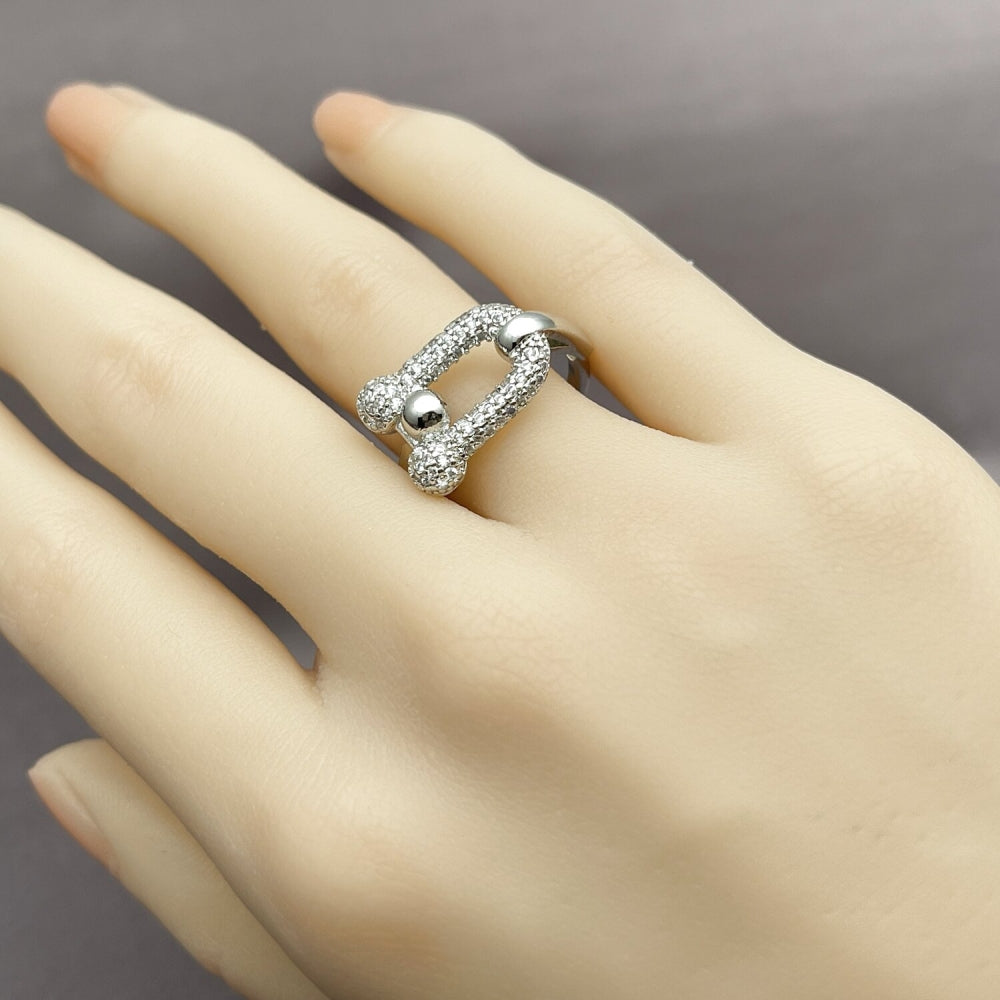 White Gold Filled Multi Stone Ring, with White Micro Pave, Polished, Rhodium Finish