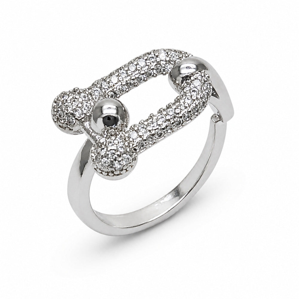White Gold Filled Multi Stone Ring, with White Micro Pave, Polished, Rhodium Finish