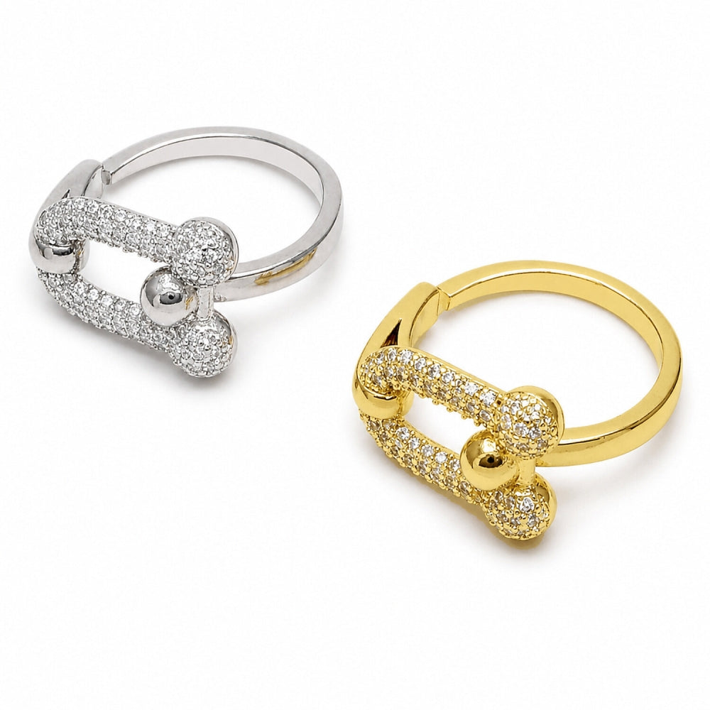 White Gold Filled Multi Stone Ring, with White Micro Pave, Polished, Rhodium Finish