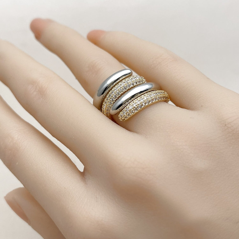 Oro Laminado Multi Stone Ring, Gold Filled Style with White Micro Pave, Polished, Two Tone