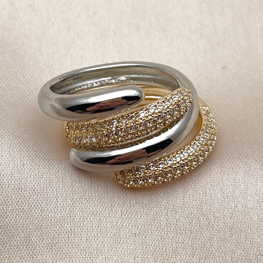 Oro Laminado Multi Stone Ring, Gold Filled Style with White Micro Pave, Polished, Two Tone
