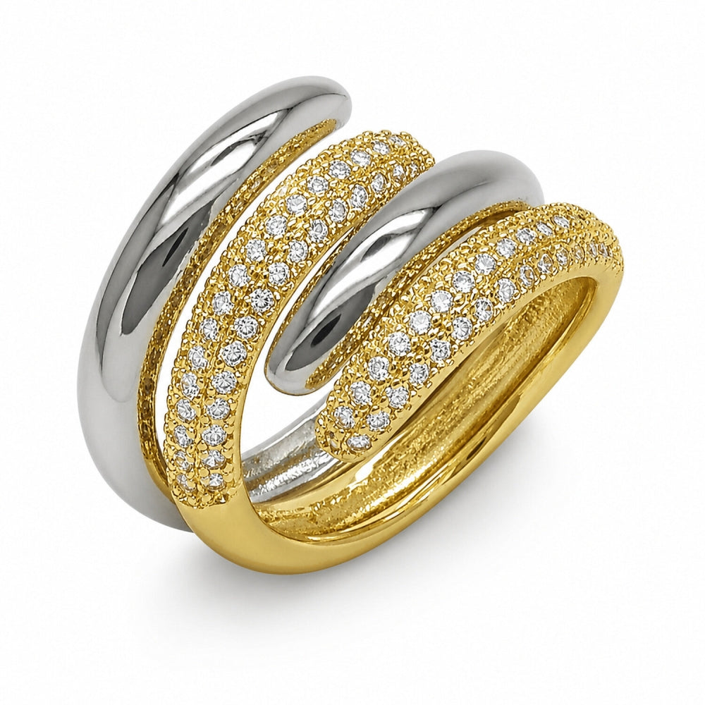 Oro Laminado Multi Stone Ring, Gold Filled Style with White Micro Pave, Polished, Two Tone