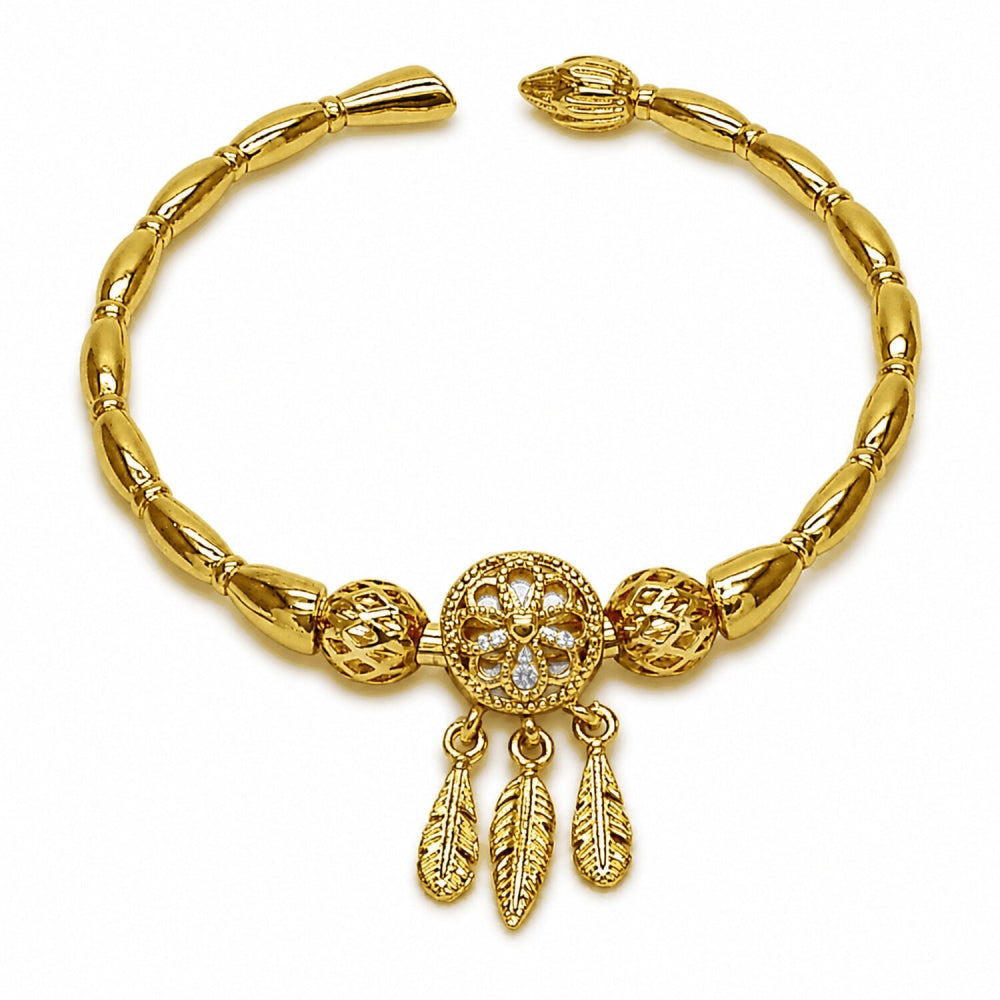 Oro Laminado Individual Bangle, Gold Filled Style Leaf Design, Polished, Golden Finish