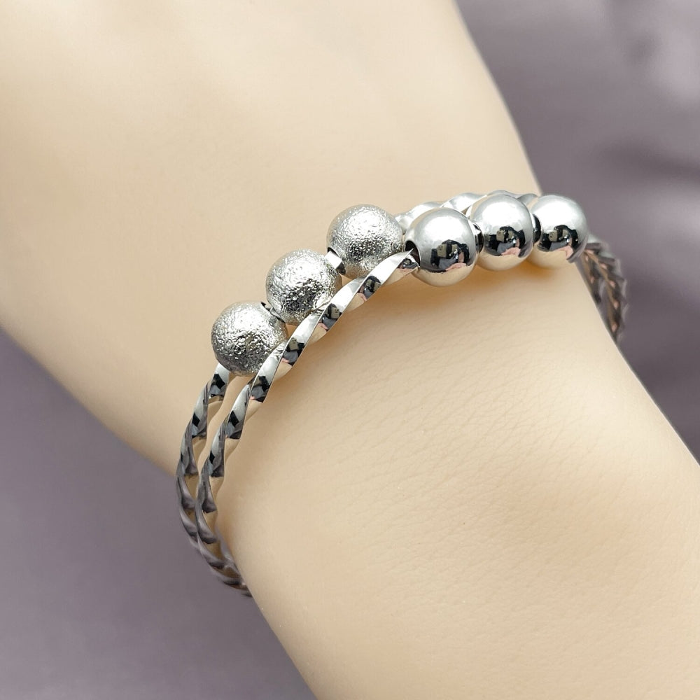 Rhodium Gold Filled Individual Bangle, Ball and Twist Design, Matte Finish, Rhodium Finish