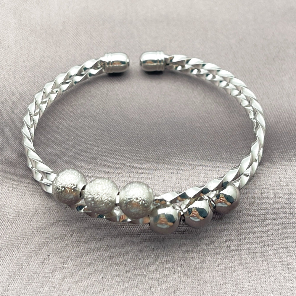 Rhodium Gold Filled Individual Bangle, Ball and Twist Design, Matte Finish, Rhodium Finish