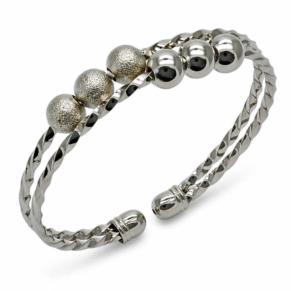 Rhodium Gold Filled Individual Bangle, Ball and Twist Design, Matte Finish, Rhodium Finish