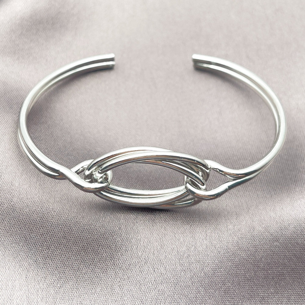 Rhodium Gold Filled Individual Bangle, Love Knot Design, Polished, Rhodium Finish