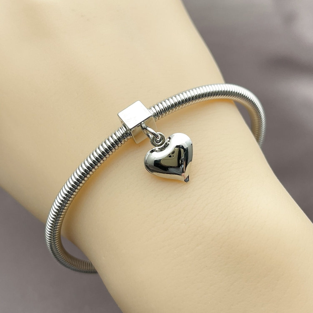 Rhodium Gold Filled Individual Bangle, Heart and Rat Tail Design, Polished, Rhodium Finish