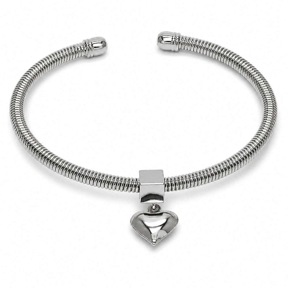 Rhodium Gold Filled Individual Bangle, Heart and Rat Tail Design, Polished, Rhodium Finish