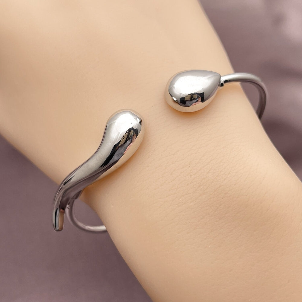 Rhodium Gold Filled Individual Bangle, Teardrop Design, Polished, Rhodium Finish