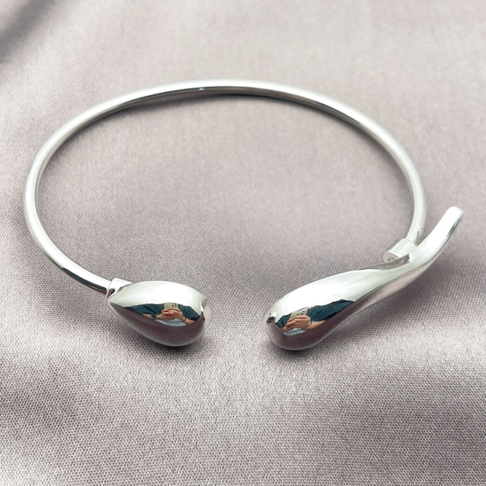 Rhodium Gold Filled Individual Bangle, Teardrop Design, Polished, Rhodium Finish