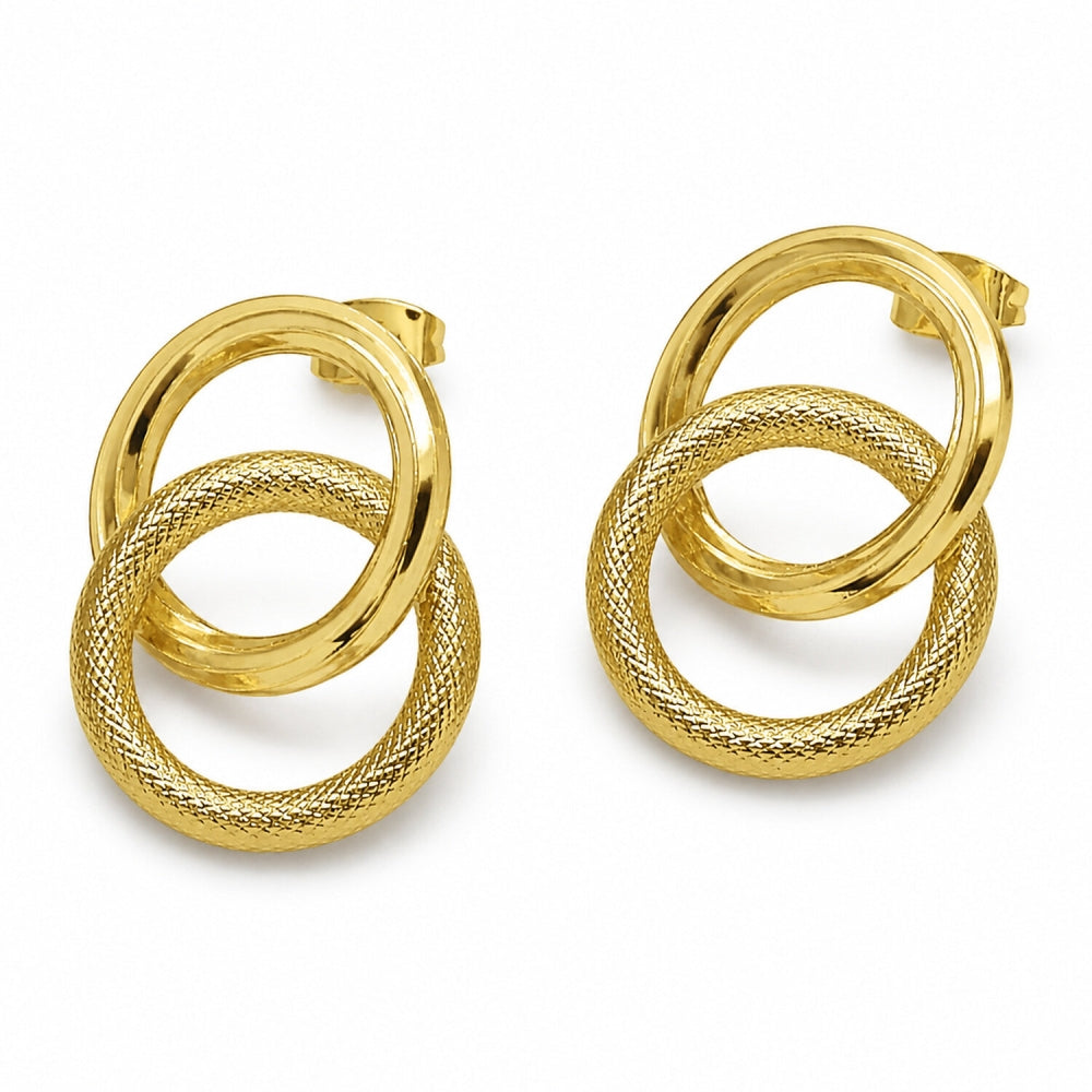 Oro Laminado Stud Earring, Gold Filled Style Diamond Cutting Finish, Golden Finish