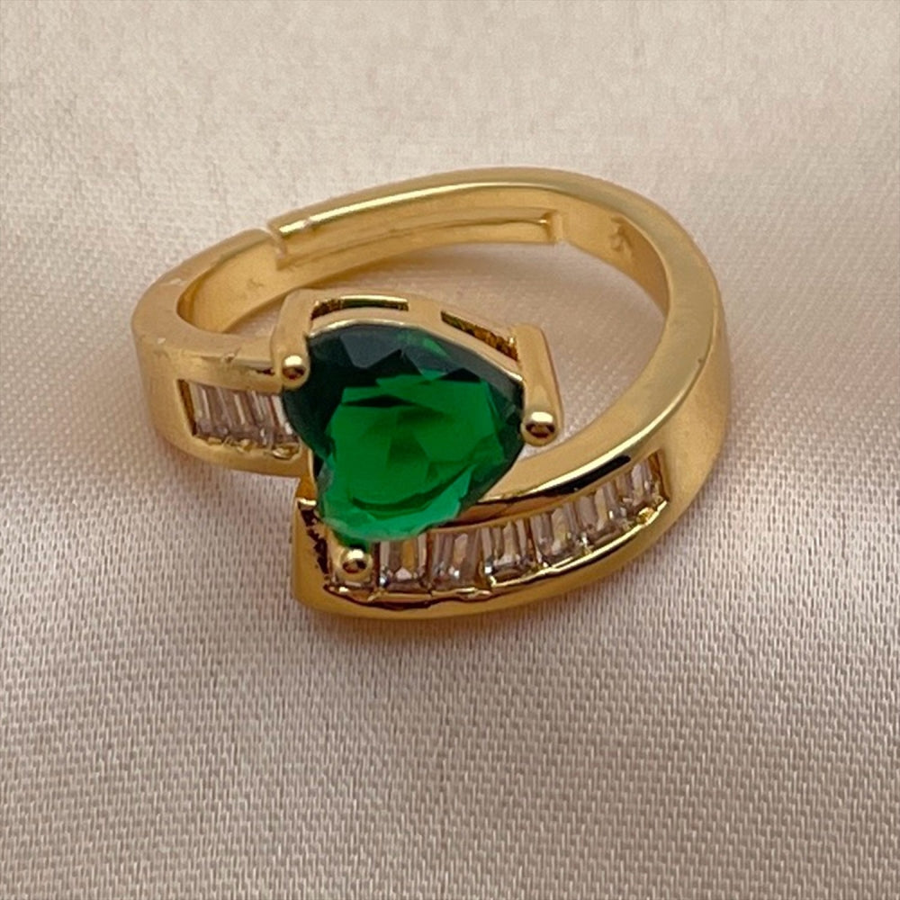 Oro Laminado Multi Stone Ring, Gold Filled Style Heart and Baguette Design, with Green and White Cubic Zirconia, Polished, Golden Finish