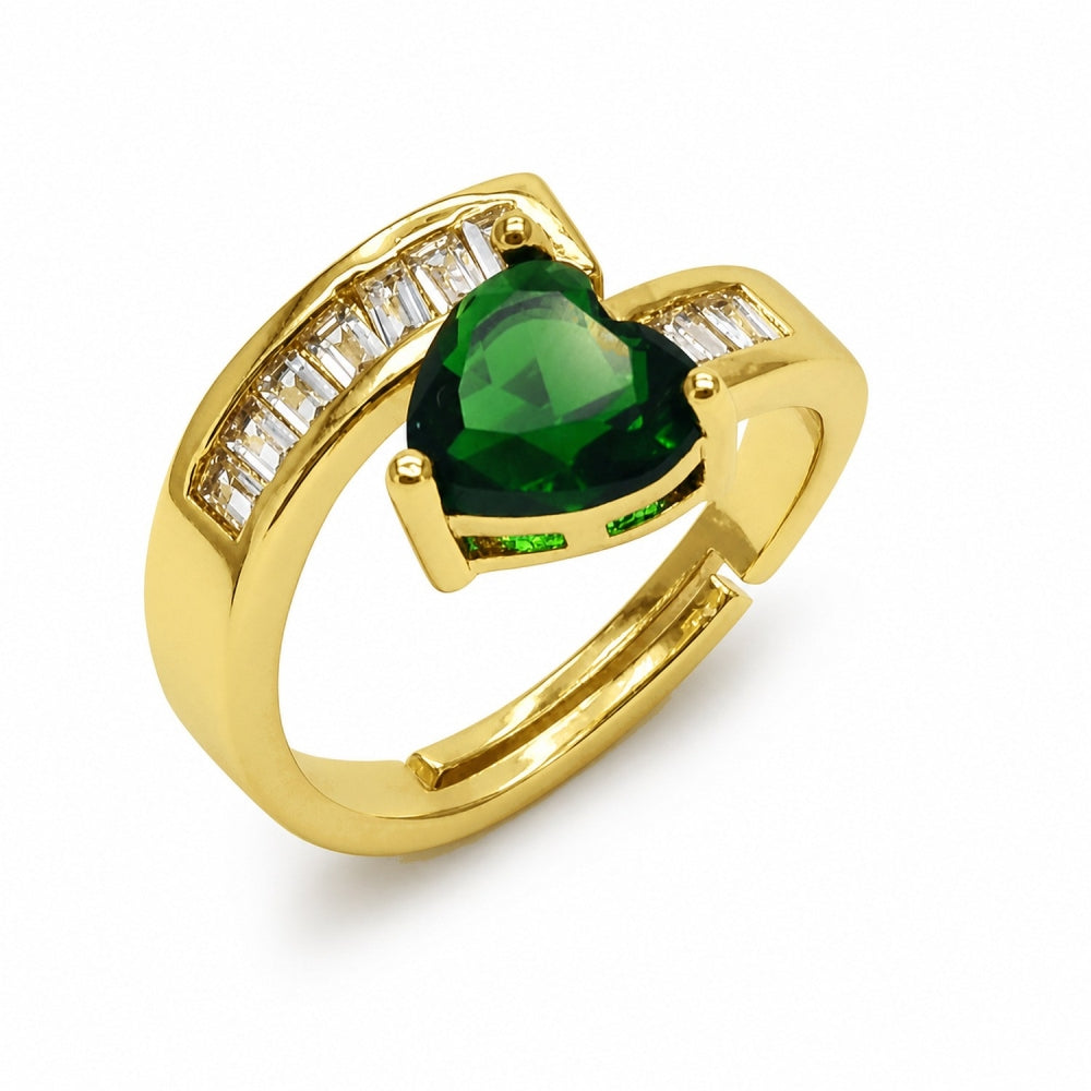 Oro Laminado Multi Stone Ring, Gold Filled Style Heart and Baguette Design, with Green and White Cubic Zirconia, Polished, Golden Finish