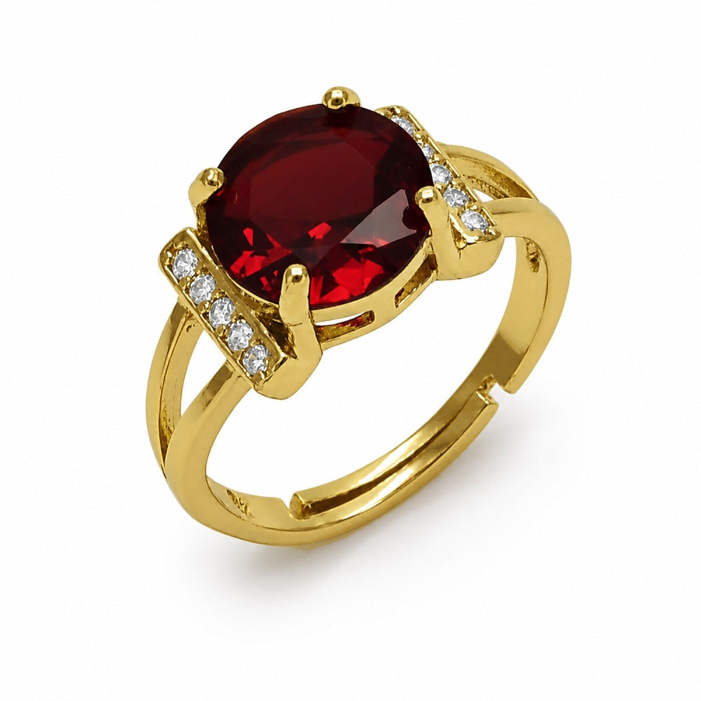 Oro Laminado Multi Stone Ring, Gold Filled Style Cluster Design, with Garnet and White Cubic Zirconia, Polished, Golden Finish