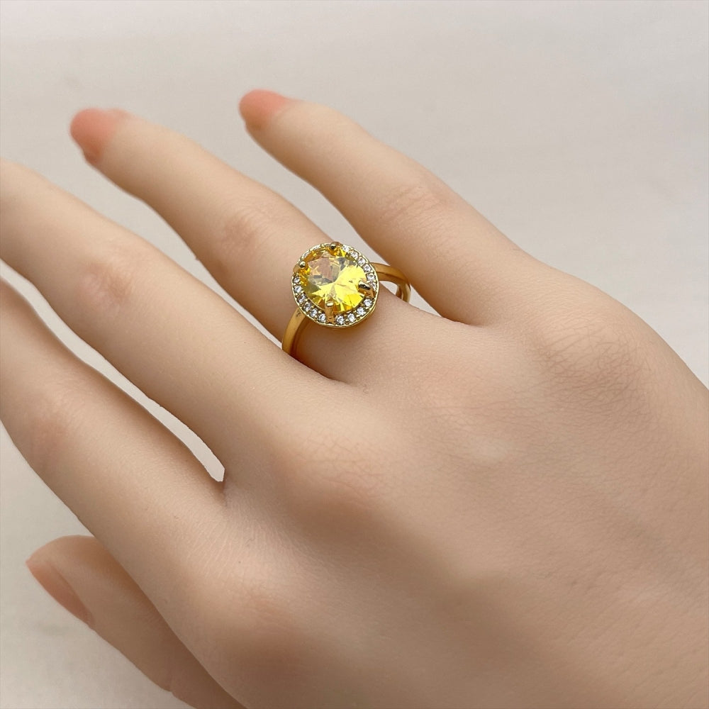 Oro Laminado Multi Stone Ring, Gold Filled Style Cluster Design, with Yellow and White Cubic Zirconia, Polished, Golden Finish
