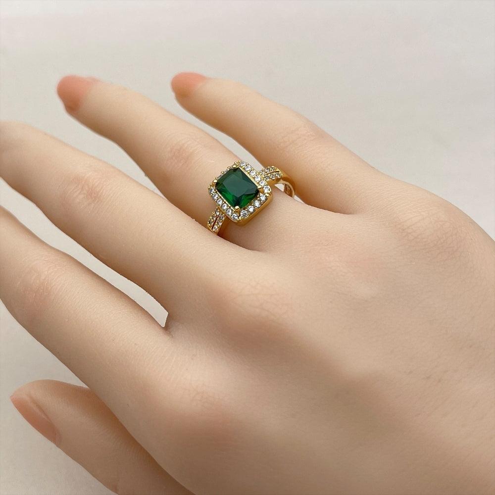 Oro Laminado Multi Stone Ring, Gold Filled Style Cluster Design, with Green and White Cubic Zirconia, Polished, Golden Finish
