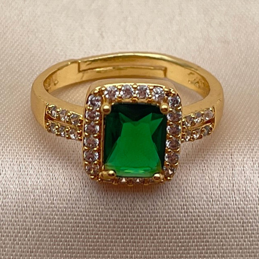 Oro Laminado Multi Stone Ring, Gold Filled Style Cluster Design, with Green and White Cubic Zirconia, Polished, Golden Finish