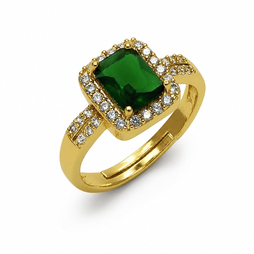 Oro Laminado Multi Stone Ring, Gold Filled Style Cluster Design, with Green and White Cubic Zirconia, Polished, Golden Finish
