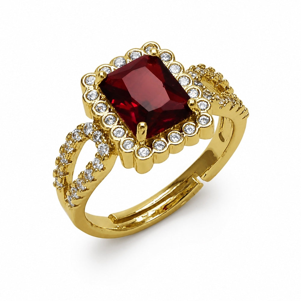 Oro Laminado Multi Stone Ring, Gold Filled Style Cluster Design, with Garnet and White Cubic Zirconia, Polished, Golden Finish