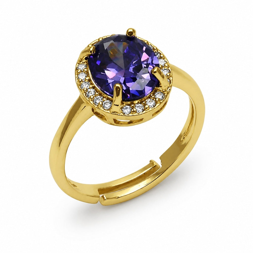 Oro Laminado Multi Stone Ring, Gold Filled Style Cluster Design, with White and Amethyst Cubic Zirconia, Polished, Golden Finish