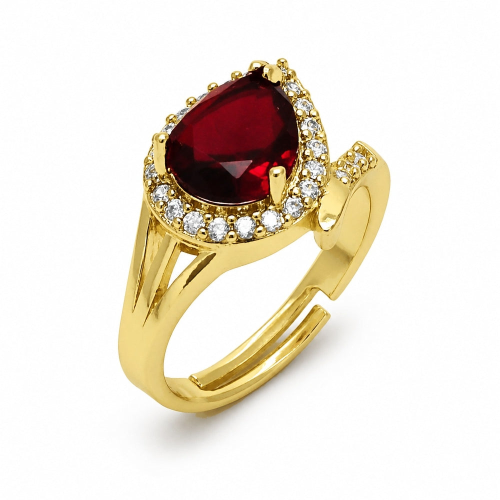 Oro Laminado Multi Stone Ring, Gold Filled Style Cluster and Teardrop Design, with Garnet and White Cubic Zirconia, Polished, Golden Finish