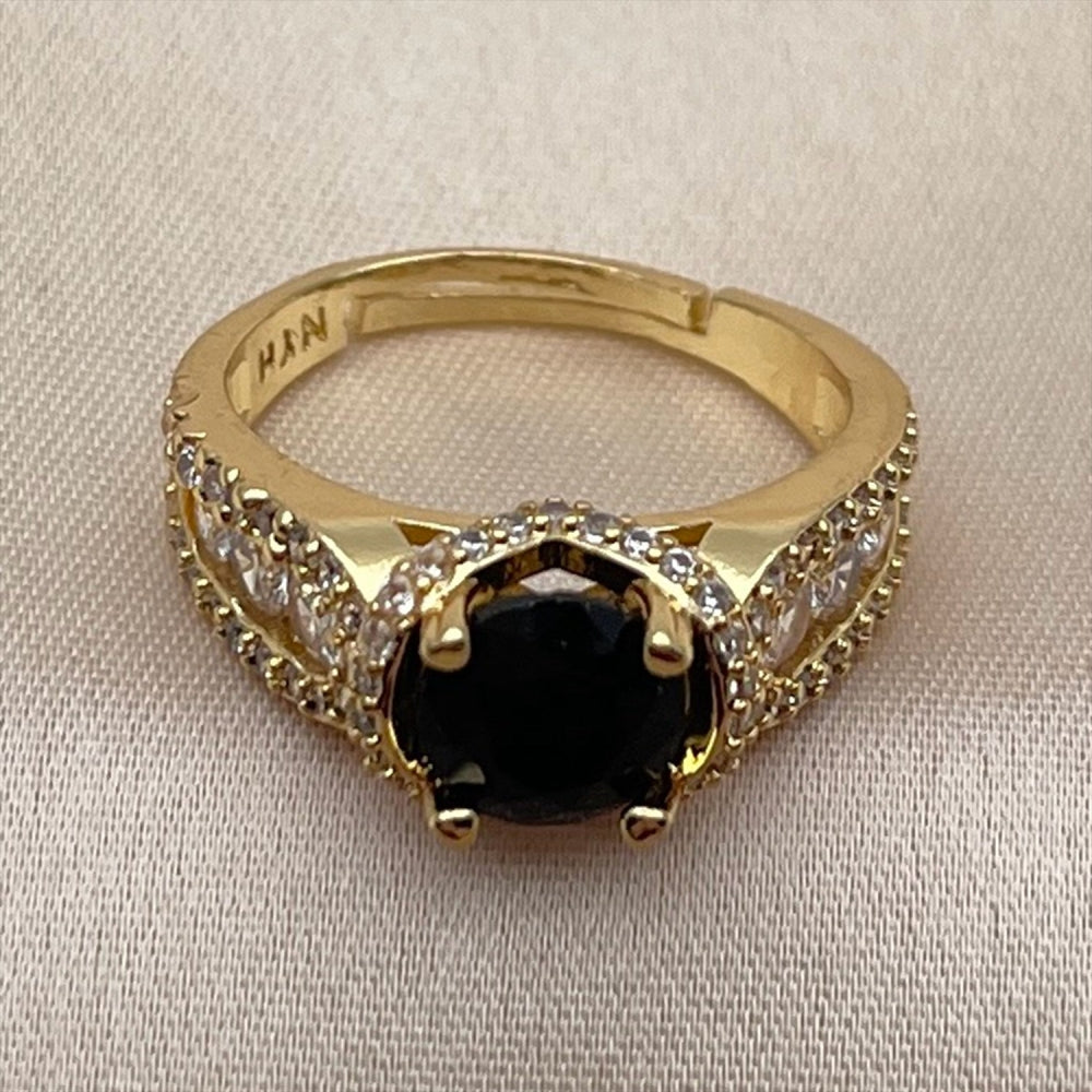 Oro Laminado Multi Stone Ring, Gold Filled Style Heart and Cluster Design, with Black and White Cubic Zirconia, Polished, Golden Finish