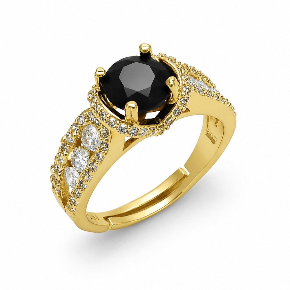 Oro Laminado Multi Stone Ring, Gold Filled Style Heart and Cluster Design, with Black and White Cubic Zirconia, Polished, Golden Finish