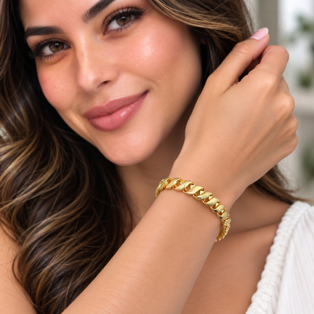 Oro Laminado Individual Bangle, Gold Filled Style Twist Design, Polished, Golden Finish