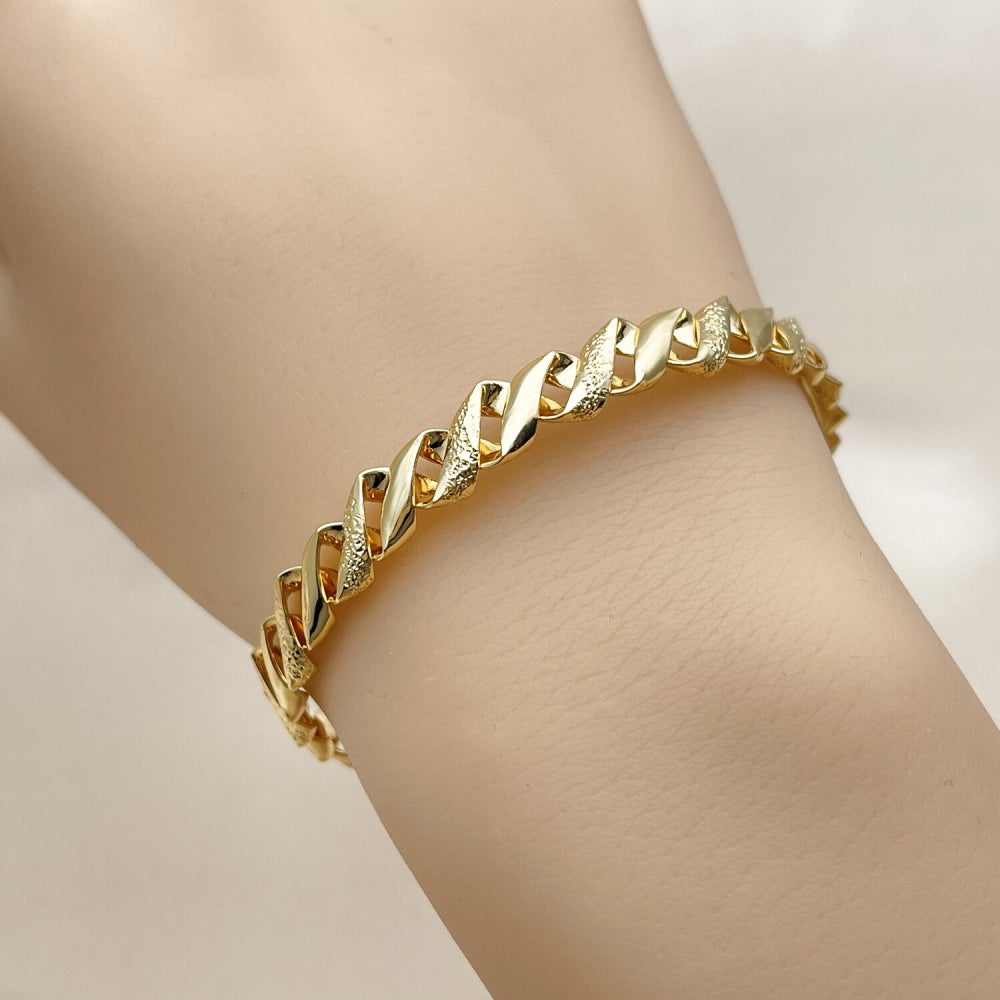 Oro Laminado Individual Bangle, Gold Filled Style Twist Design, Polished, Golden Finish