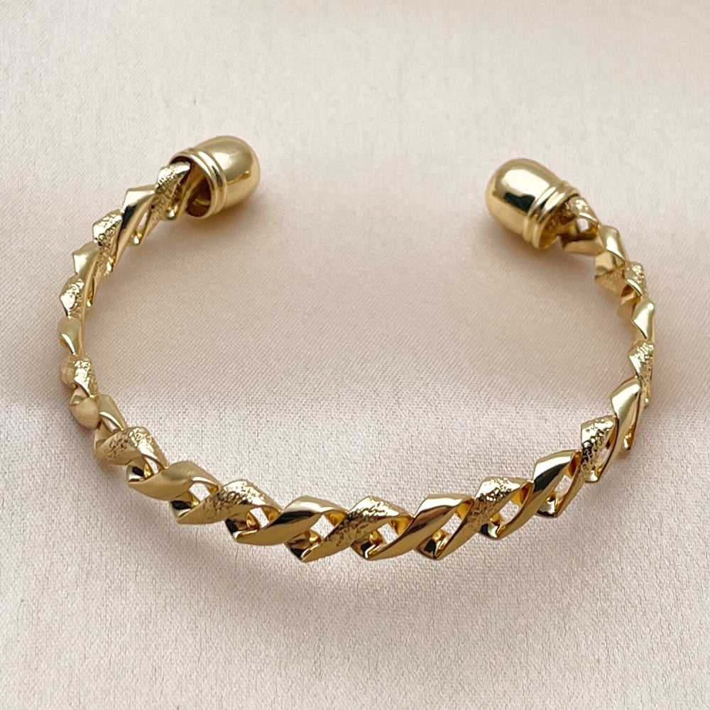 Oro Laminado Individual Bangle, Gold Filled Style Twist Design, Polished, Golden Finish