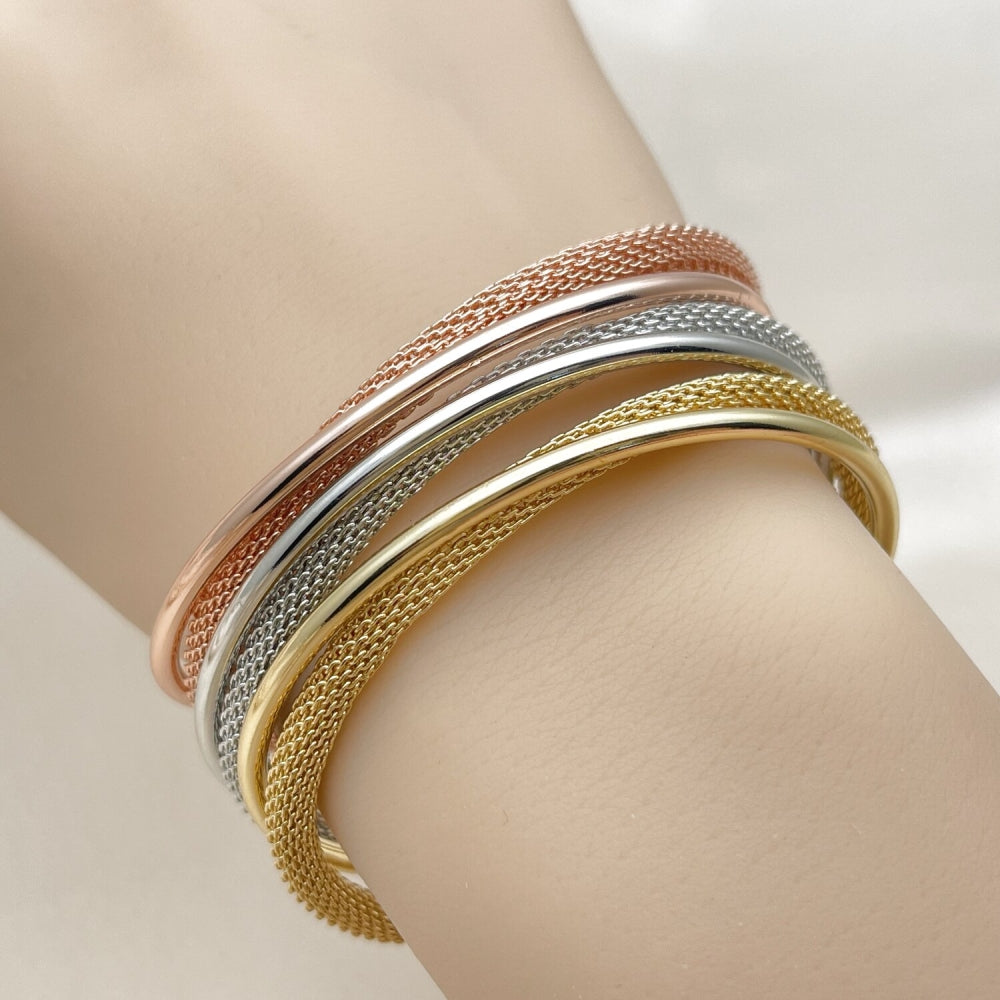 Oro Laminado Trio Bangle, Gold Filled Style Polished, Tricolor