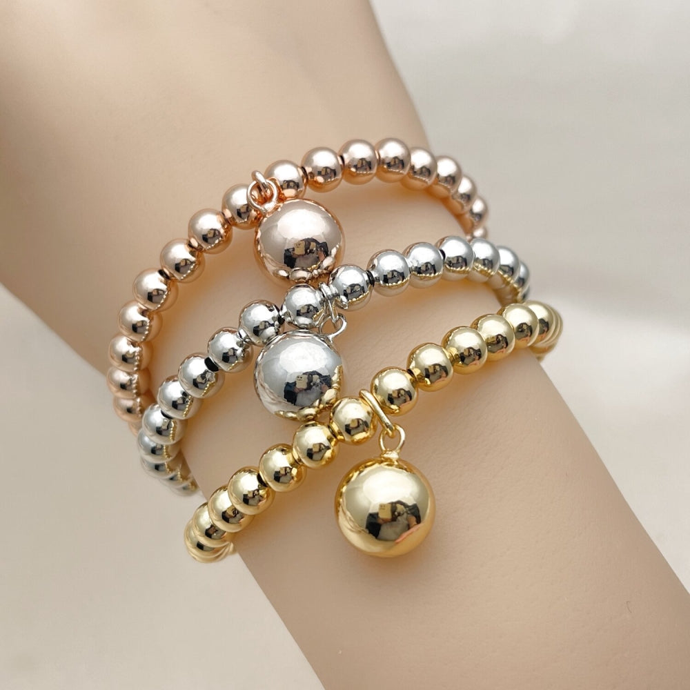 Oro Laminado Trio Bangle, Gold Filled Style Ball Design, Polished, Tricolor