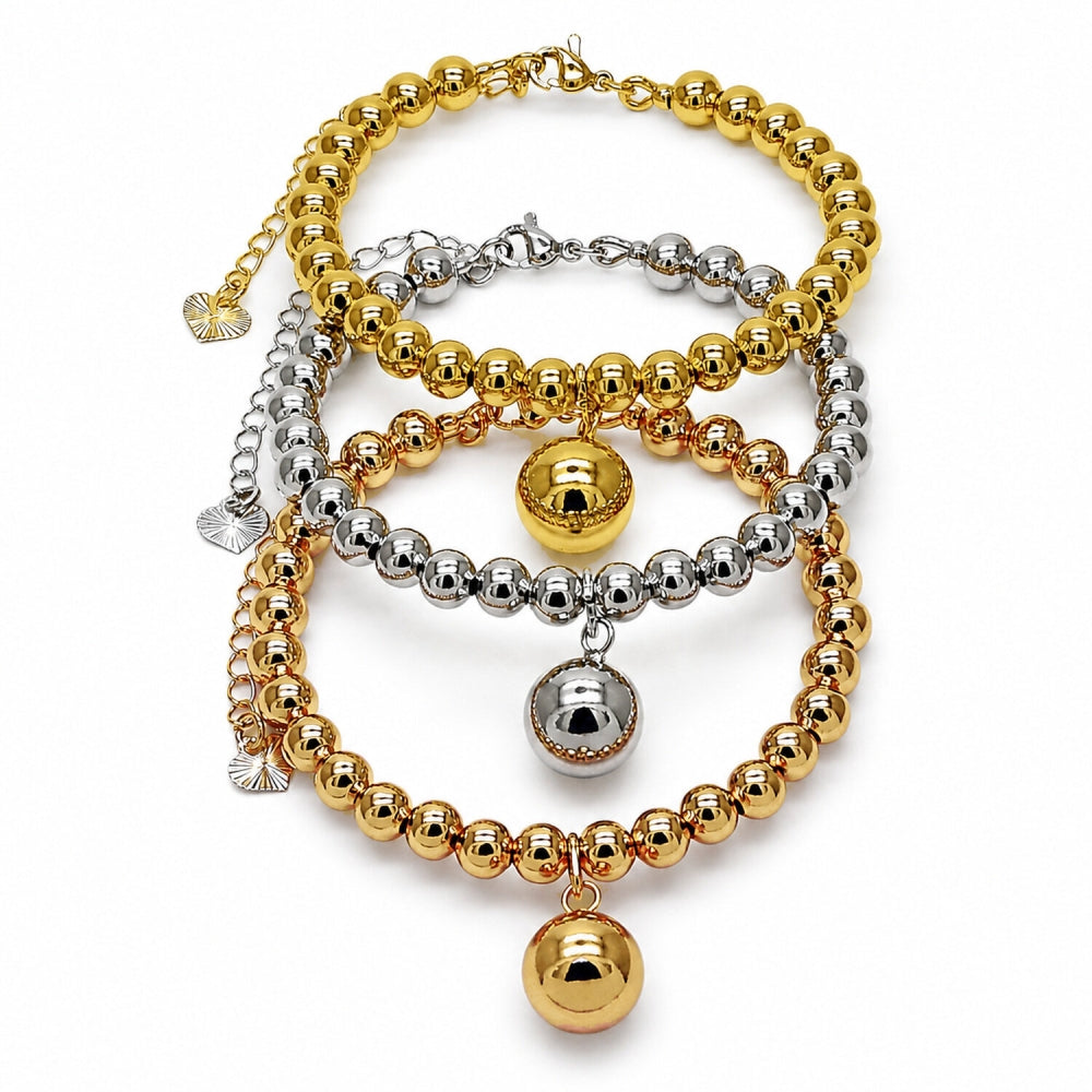 Oro Laminado Trio Bangle, Gold Filled Style Ball Design, Polished, Tricolor