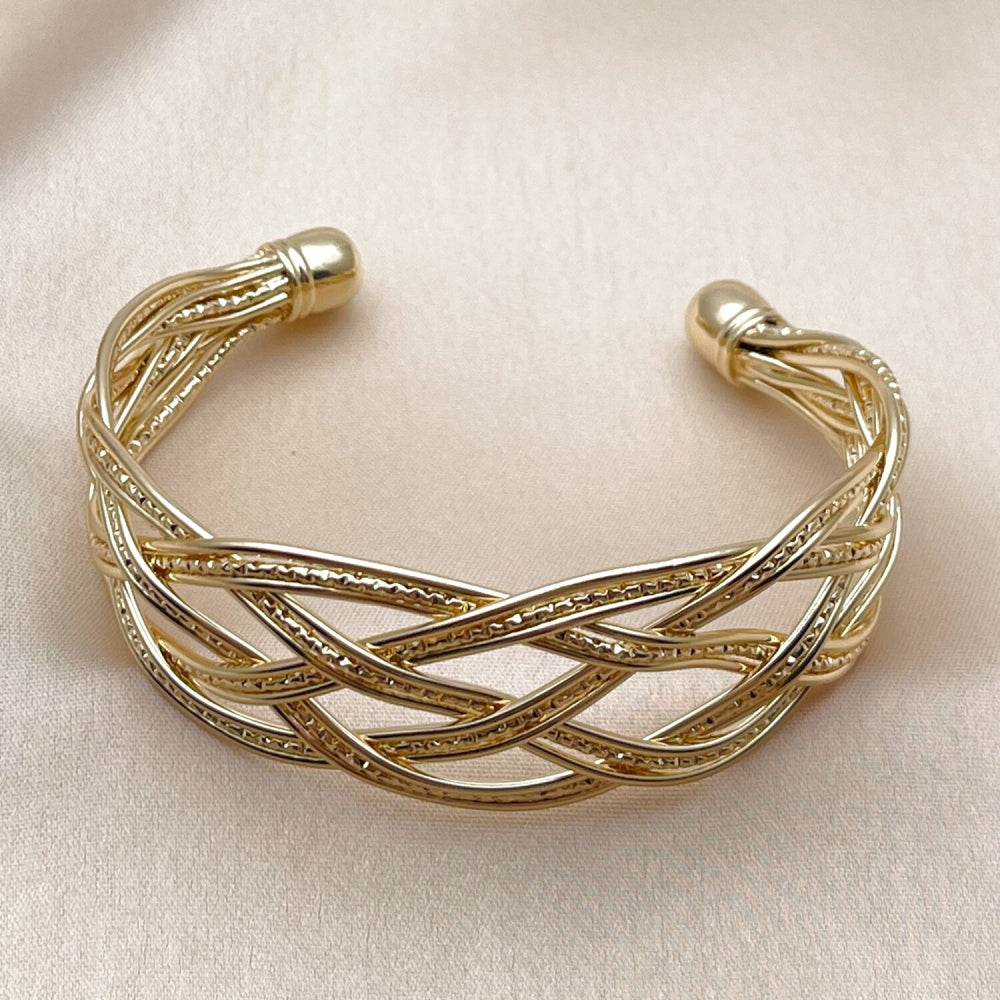 Oro Laminado Individual Bangle, Gold Filled Style Twist Design, Polished, Golden Finish