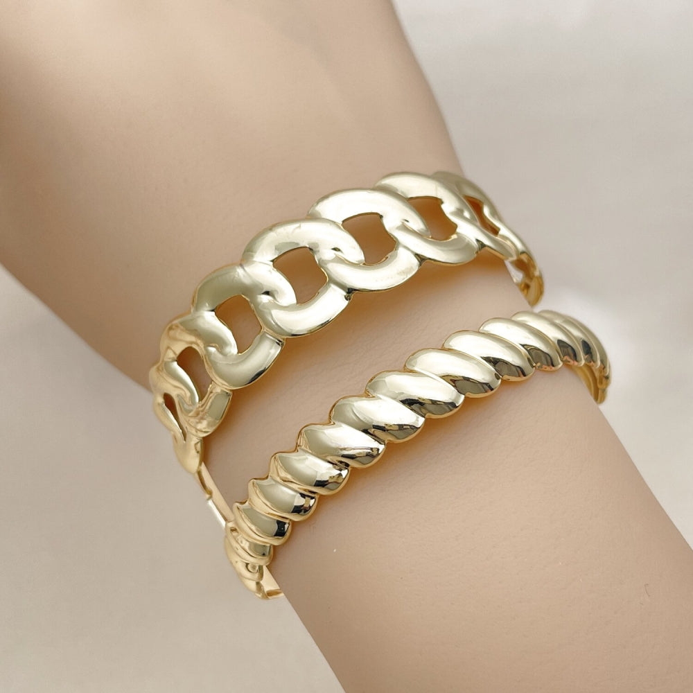 Oro Laminado Individual Bangle, Gold Filled Style Miami Cuban Design, Polished, Golden Finish