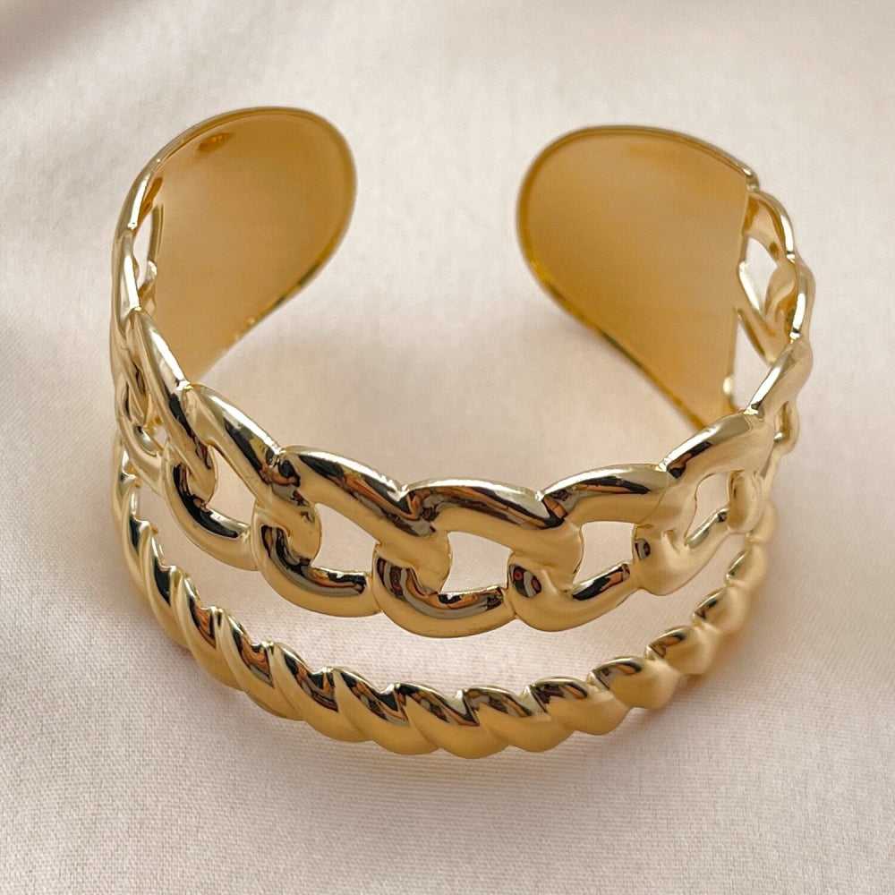 Oro Laminado Individual Bangle, Gold Filled Style Miami Cuban Design, Polished, Golden Finish
