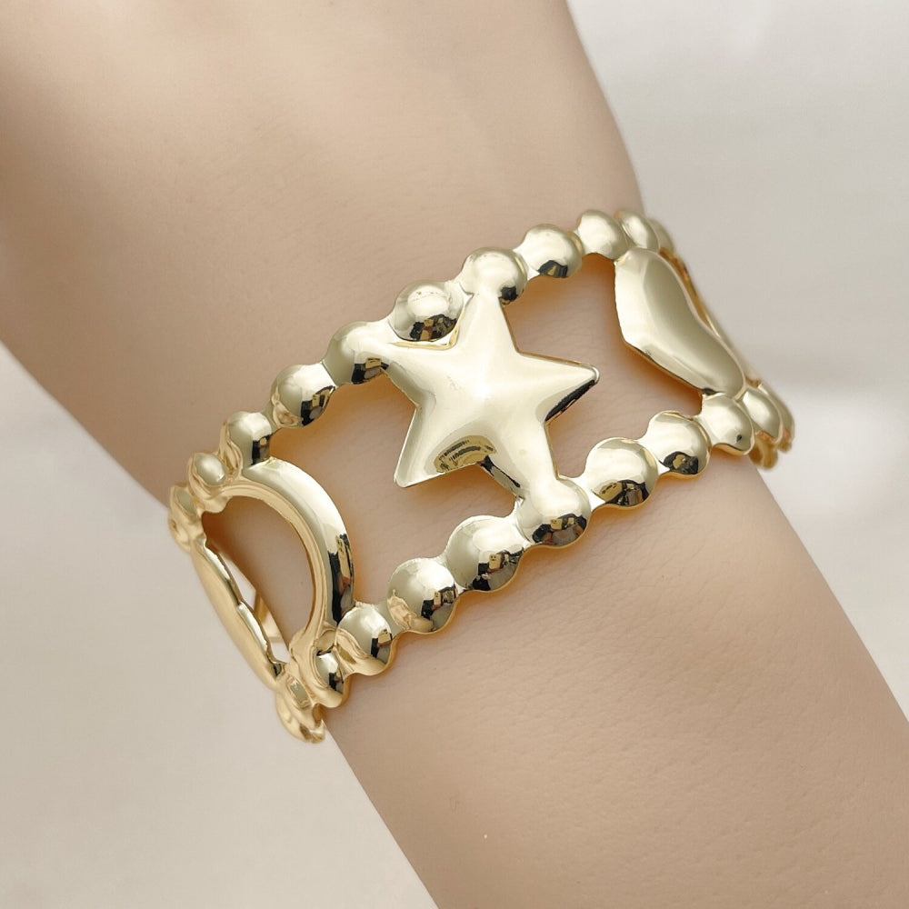 Oro Laminado Individual Bangle, Gold Filled Style Star and Moon Design, Polished, Golden Finish