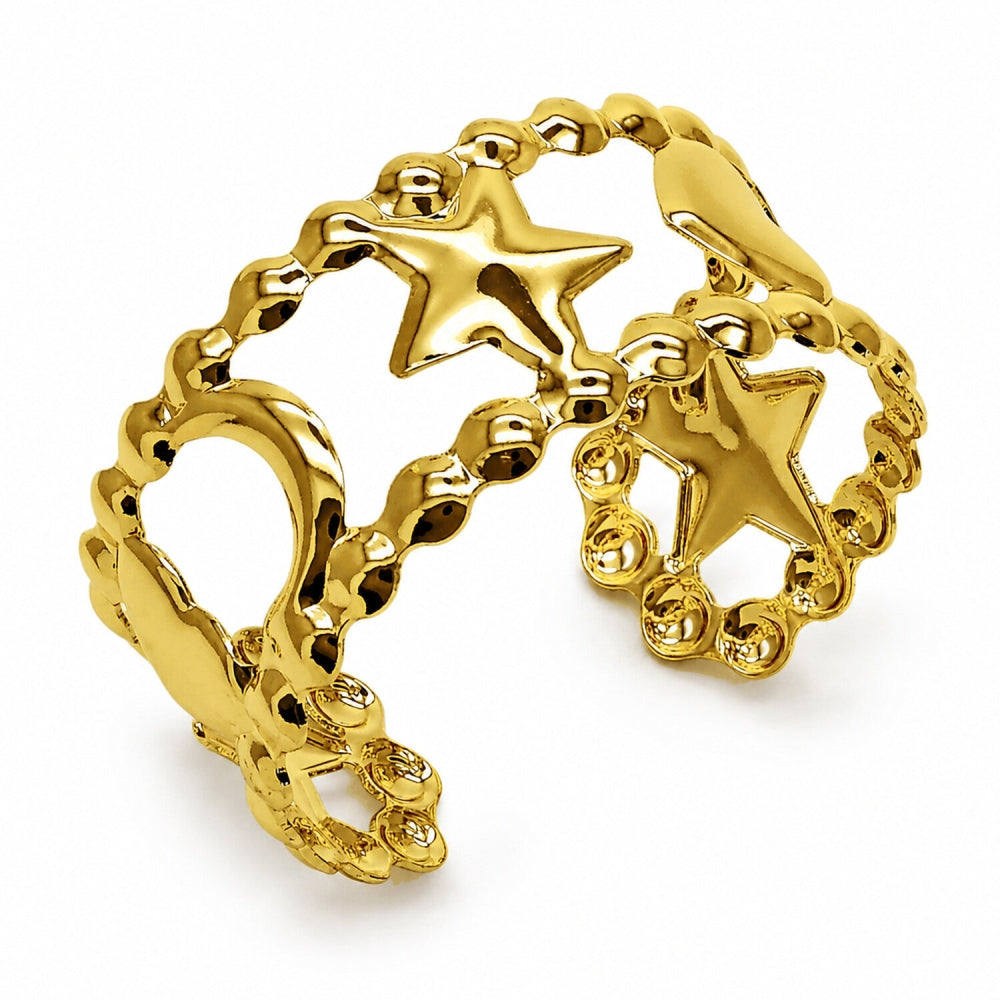 Oro Laminado Individual Bangle, Gold Filled Style Star and Moon Design, Polished, Golden Finish