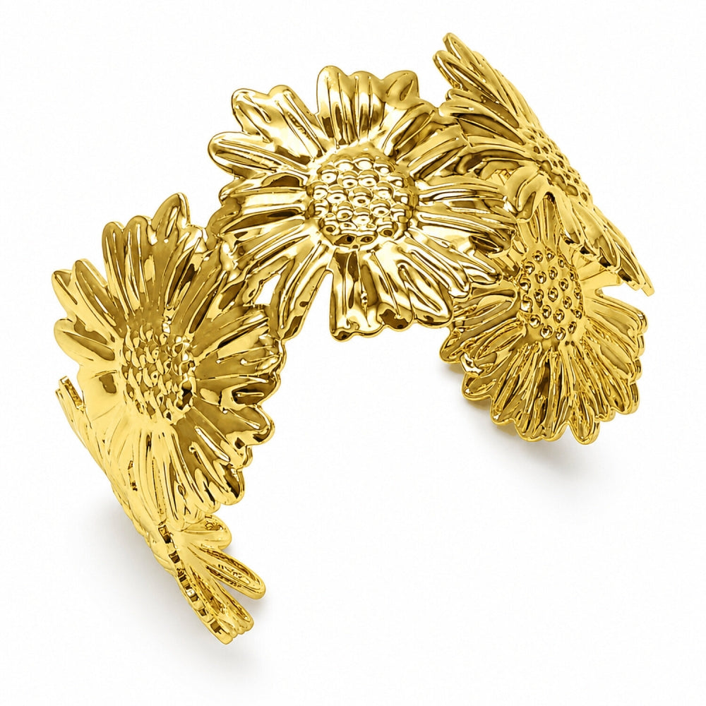 Oro Laminado Individual Bangle, Gold Filled Style Flower Design, Polished, Golden Finish