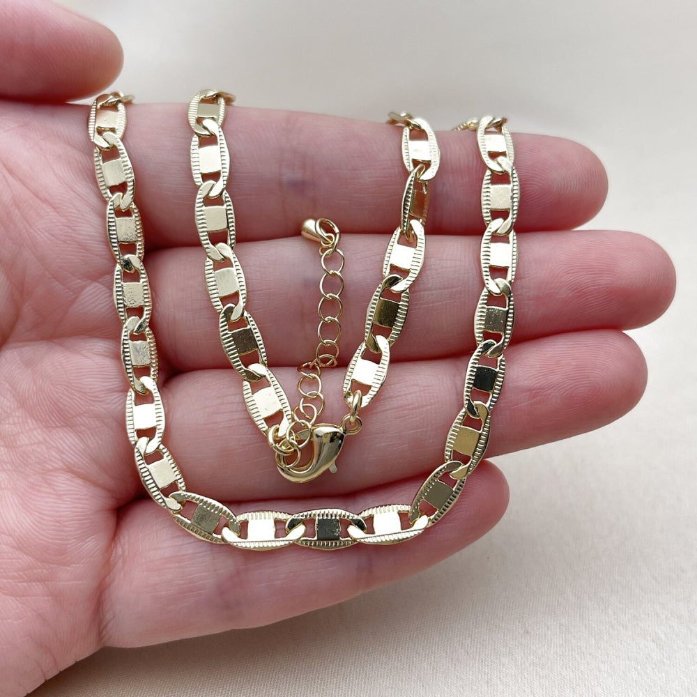 Oro Laminado Basic Anklet, Gold Filled Style Mariner Design, Diamond Cutting Finish, Golden Finish