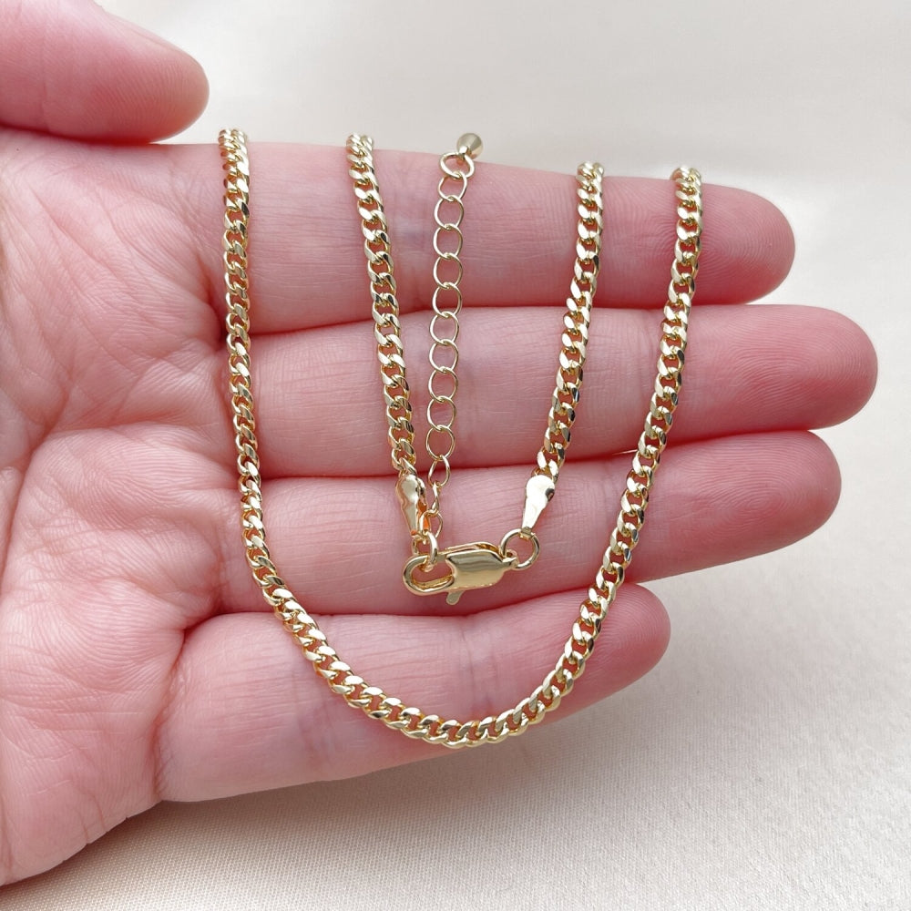 Oro Laminado Basic Anklet, Gold Filled Style Miami Cuban Design, Diamond Cutting Finish, Golden Finish