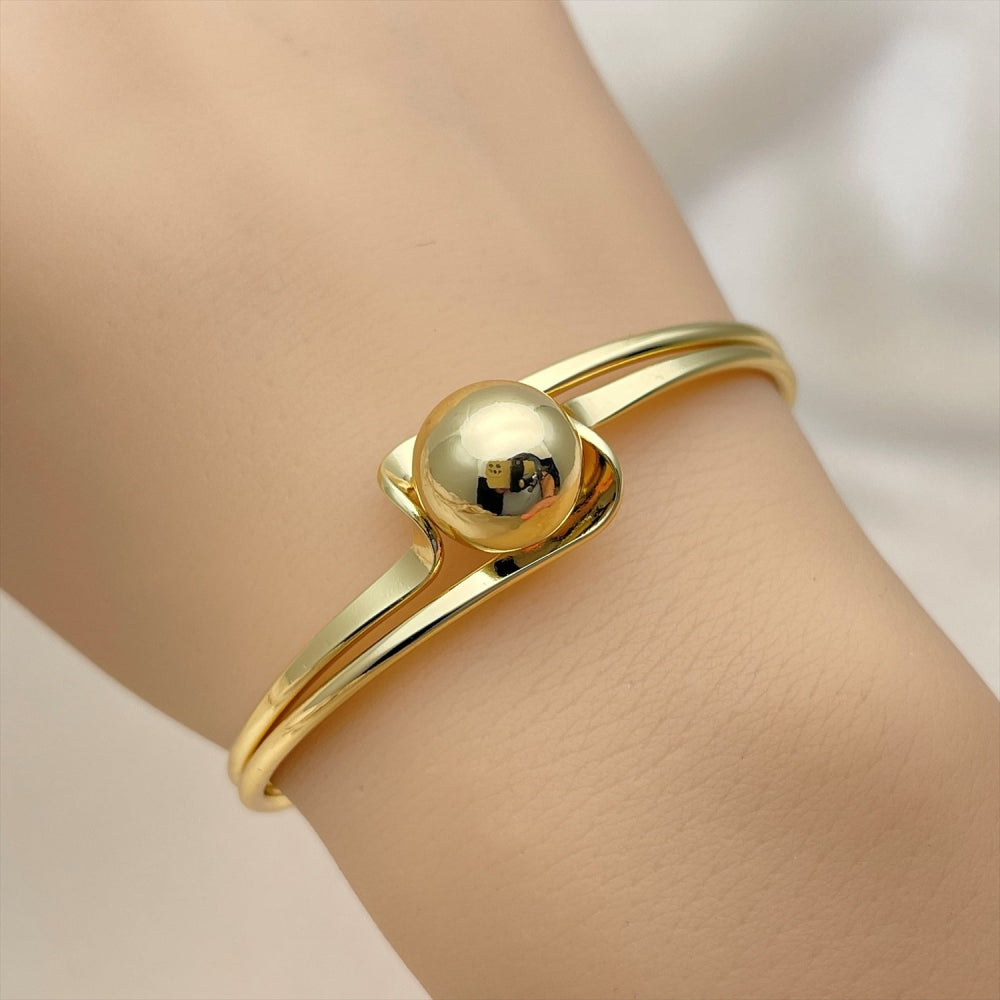 Oro Laminado Individual Bangle, Gold Filled Style Ball Design, Polished, Golden Finish